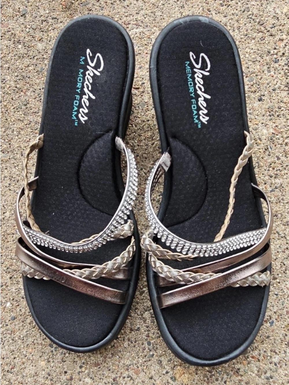 Skechers Women’s Cali Rumblers Wild Child Strappy Slide Wedge Sandal Black/Pewte - Picture 3 of 7